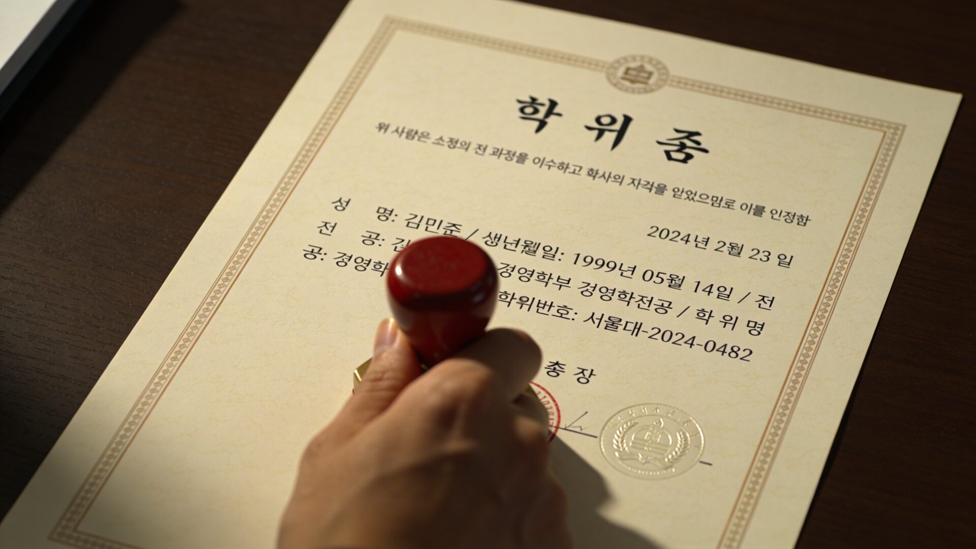 Apostille on a Korean University Diploma